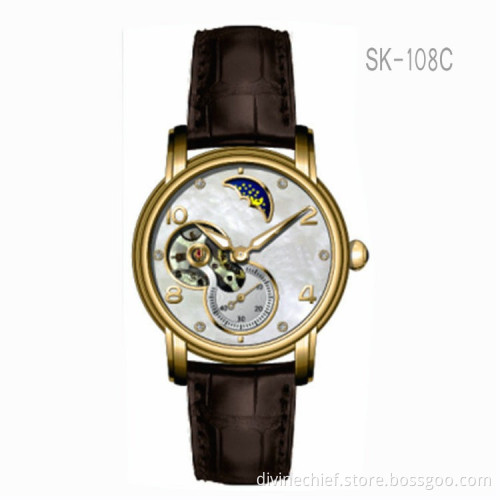 2016 China Manufacture Novelty Genuine Leather Watch Straps Sun & Moon Phase Watches